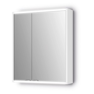 Armoire de toilette Jokey Batu 60 blanche avec éclairage LED et deux portes miroir.