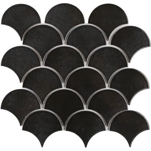 Mosaïque Castello éventail, céramique noire brillante. Pour murs intérieurs.