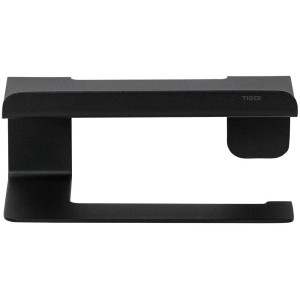 Porta carta igienica nero Tiger Colar con ripiano in acciaio inox.