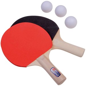 Set ping pong Happy People: 2 racchette (rosso/nero) e 3 palline per gioco e divertimento.
