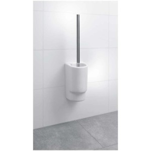 Ensemble brosse WC mural Diaqua, céramique blanche et manche chromé.