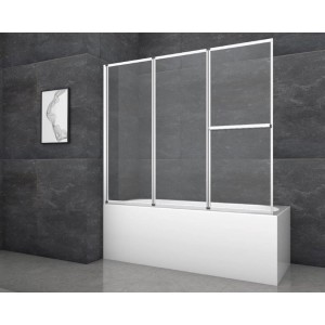 Paroi de baignoire Aurlane Silver Comfort, chrome, 3 volets, montée sur baignoire.