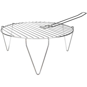 Grille pour braséro en acier inoxydable, Ø 45 cm, avec poignée et trois pieds.