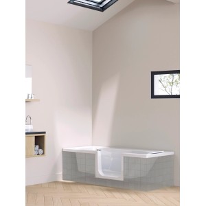 Baignoire-douche Duo 4 droite, 160x75 cm, avec entrée basse pour une douche et un bain confortables.