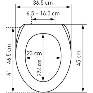 Schéma du siège de WC Swiss Dream Duroplast avec les dimensions de montage et la taille.
