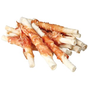 Jollypaw rotoli masticabili con pollo, 6 pezzi. Snack per cani in pelle bovina con filetto di pollo.