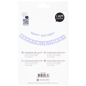 I Am Creative Happy Birthday Girlande, Lavendel, 2er-Set, 230 cm lang.
