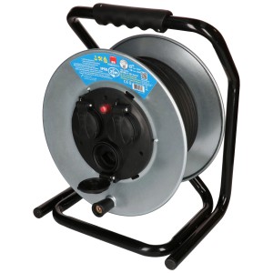 Enrouleur de câble MaxReel en acier, noir, 25m, avec 3 prises type 13 et protection IP55.