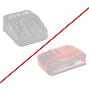 Batterie et chargeur Einhell Power X-Change pour cisaille à gazon et arbustes.