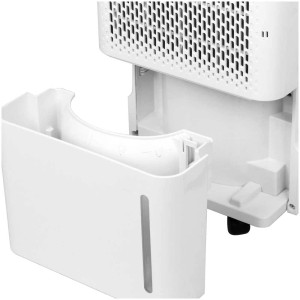 Déshumidificateur Emerio 10L blanc avec réservoir d'eau retiré.