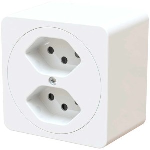Prise en saillie maxONE avec 2 connexions T13, 10A, 250V, blanc.