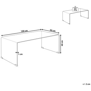 Schizzo: Tavolino da caffè nero Beliani Kendall in vetro di sicurezza, 40x50x100cm, carico massimo 40kg.