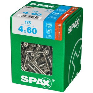 Viti Spax in acciaio inox 4x60 mm, 175 pezzi in scatola verde. Viti universali per esterni.