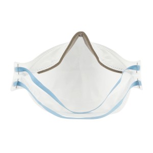 Mascherina per particolato 3M Aura FFP2 9320+ (confezione da 3) con cuscinetto nasale e cinturini blu per protezione respiratoria.