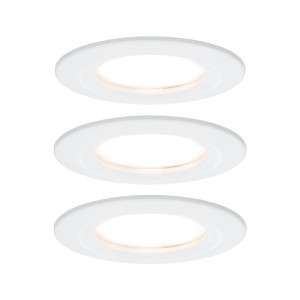 Kit de spots LED encastrables Nova Coin, 3 spots blancs ronds à lumière blanc chaud.