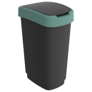 Rotho Swingeimer Twist 50L in Mistletoe Green: Eckiger Mülleimer mit grünem Schwingdeckel.