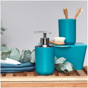 Wenko Dispenser sapone Brasil Petrol, dispenser sapone liquido color petrolio con erogatore cromato.