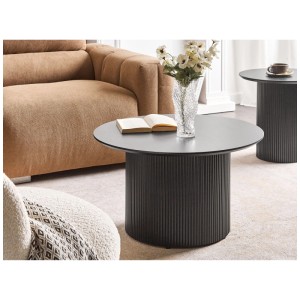 Tavolino da caffè nero Beliani Lemont in legno di mango, forma rotonda, Ø 70 cm.