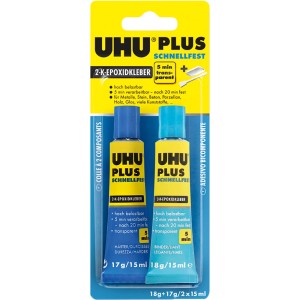 Uhu Plus Schnellfest Adesivo epossidico bicomponente, trasparente, 2 tubi con contenuto 18g+17g.