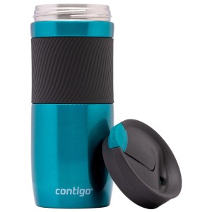 Thermos Contigo Byron in acciaio inox turchese, 470 ml, con coperchio aperto.