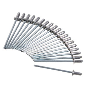 Set di rivetti ciechi LUX (3 mm x 6 mm) con rondelle in alluminio e acciaio.
