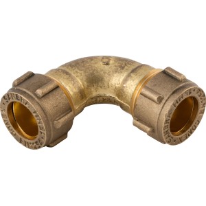 Raccordo a compressione a gomito in ottone, diametro 15 mm per tubi in rame.