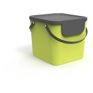 Limefarbener Rotho Albula Recycling-Mülleimer, 40 l, mit grauem Deckel. Mülltrennung leicht gemacht.