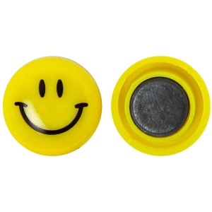 Gelbe Smiley Magnete, 8er-Set, ø 2 cm. Ideal für Notizen und Fotos.