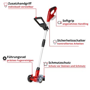 Einhell Power X-Change GC-CC 18 Li Solo pulitore per fughe a batteria: Spazzola per fughe con manico telescopico e rotella di guida.