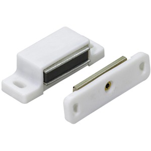 Set di 4 chiusure magnetiche bianche in plastica con contropiastra mobile per mobili.