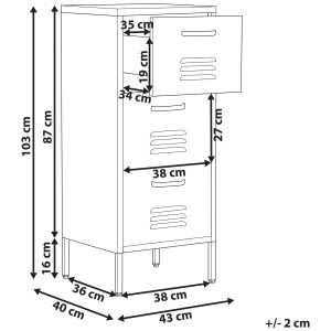 Schéma : Classeur Wostok avec 3 tiroirs, acier, noir, avec dimensions.