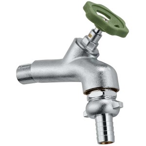 Robinet de jardin Mateu en laiton chromé, 1/2 x 3/4 pouce, avec volant vert pour le contrôle du débit.