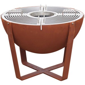 Globe de feu et de grill Iris Ø 80 cm en acier de chaudière avec grille en acier inoxydable.