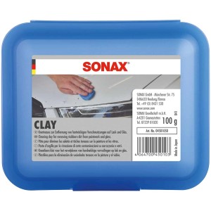 Sonax Clay Reinigungsknete 100g in blauer Dose zur Lackreinigung von Autolack und Glas.