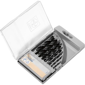 Set di punte per legno LUX-TOOLS, 8 pezzi (3-10 mm) in custodia di plastica grigia.