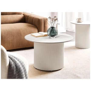 Table basse beige Lemont en bois de manguier, plateau rond, Ø 70 cm.