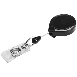 Porte-badge et cartes noir avec clip ceinture et cordon rétractable.