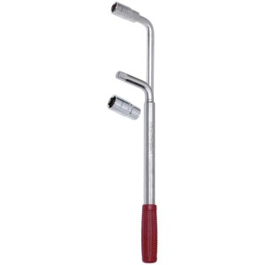 Chiave a croce con 2 bussole (17x19/21x22 mm) per emergenze auto, con manico rosso.