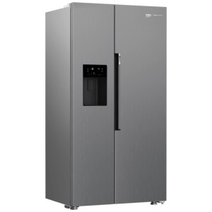 Frigorifero Side-by-Side Beko GN162341PTCHN argento. Combinazione frigo-congelatore moderna con dispenser acqua e display.
