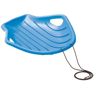 Slittino blu Big M in plastica con corda di traino per divertimento invernale.