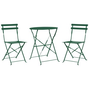 Beliani Set bistro Fiori, 3 pezzi, metallo verde scuro, pieghevole per balcone e patio.