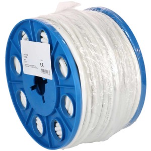 Weisse Koaxialkabel 90dB Meterware auf blauer Spule.