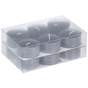 Lot de 12 bougies chauffe-plat Steinhart, bleu fumé, dans un emballage plastique transparent.