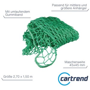 Rete verde per rimorchio Cartrend 1,5x2,7m con elastico per fissaggio carico.
