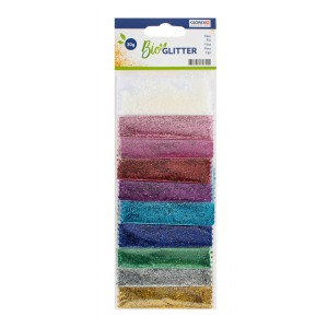 Glorex Bio-Glitter, 10 colori, glitter fine e colorato per progetti creativi.