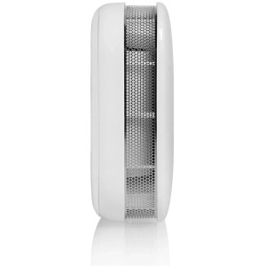 Détecteur de fumée Smartwares FSM-02700 blanc, vue latérale, avec grille argentée pour la protection incendie.