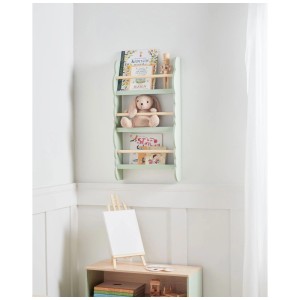 Étagère murale Beliani Rigolet pour enfants, vert clair, en pin avec 3 étagères, côtés incurvés, pour livres et jouets.