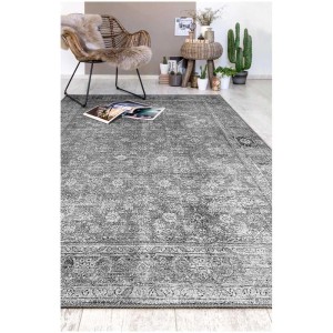Digitaldruck Teppich Punto, anthrazit, 155x230 cm. Moderner Teppich mit Vintage Muster.