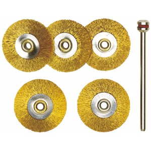 Brosses à roue en laiton Proxxon, 22 mm, 5 pièces avec support pour outils miniatures.