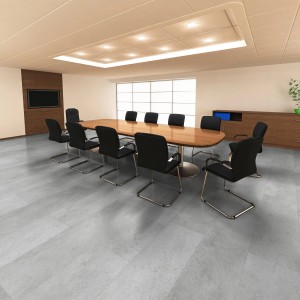 Exemple d'installation : Carrelage Classen Ceramin Neo Vario Delphi grand format aspect pierre dans une salle de conférence.